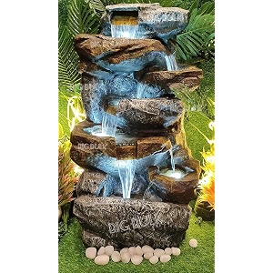 6 tier 6 layer big stone look fiber fountain for home decorliving roomhallofficegardenroom indoor outdoor fountain 55 x 40 x105 cm