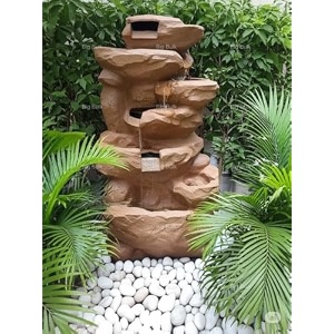 indoor amp outdoor water fountain modern tiered waterfall with quiet pump and led lighting decorative accent for living room garden balcony amp office55 x 40 x105 cm beige