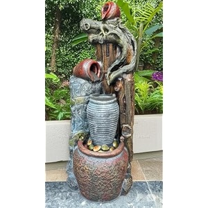 indoor amp outdoor water fountain modern tiered waterfall with quiet pump and led lighting decorative accent for living room garden balcony amp office55 x 40 x105 cm tree green log brown