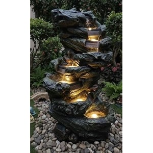 indoor amp outdoor water fountain modern tiered waterfall with quiet pump and led lighting decorative accent for living room garden balcony amp office55 x 40 x105 cm antique green