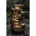 Indoor &amp; Outdoor Water Fountain, Modern Tiered Waterfall with Quiet Pump and LED Lighting, Decorative Accent for Living Room, Garden, Balcony &amp; Office(55 x 40 x105 cm) (Golden Black)