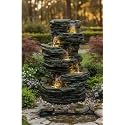 Indoor &amp; Outdoor Water Fountain, Modern Tiered Waterfall with Quiet Pump and LED Lighting, Decorative Accent for Living Room, Garden, Balcony &amp; Office(55 x 40 x105 cm) (Dark Green)