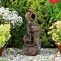 Indoor & Outdoor Water Fountain, Modern Tiered Waterfall with Quiet Pump and LED Lighting, Decorative Accent for Living Room, Garden, Balcony & Office(55 x 40 x105 cm) (Coffee Brown)