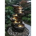Indoor &amp; Outdoor Water Fountain, Modern Tiered Waterfall with Quiet Pump and LED Lighting, Decorative Accent for Living Room, Garden, Balcony &amp; Office(55 x 40 x105 cm) (Antique Golden)