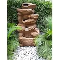 Indoor & Outdoor Water Fountain, Modern Tiered Waterfall with Quiet Pump and LED Lighting, Decorative Accent for Living Room, Garden, Balcony & Office(55 x 40 x105 cm) (Beige)