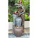 Indoor &amp; Outdoor Water Fountain, Modern Tiered Waterfall with Quiet Pump and LED Lighting, Decorative Accent for Living Room, Garden, Balcony &amp; Office(55 x 40 x105 cm) (Tree Green Log Brown)