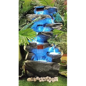 indoor amp outdoor water fountain modern tiered waterfall with quiet pump and led lighting decorative accent for living room garden balcony amp office55 x 40 x105 cm grey