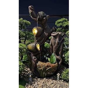 indoor amp outdoor water fountain modern tiered waterfall with quiet pump and led lighting decorative accent for living room garden balcony amp office55 x 40 x105 cm tree brown