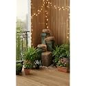 Indoor &amp; Outdoor Water Fountain, Modern Tiered Waterfall with Quiet Pump and LED Lighting, Decorative Accent for Living Room, Garden, Balcony &amp; Office(55 x 40 x105 cm) (Antique Golden)
