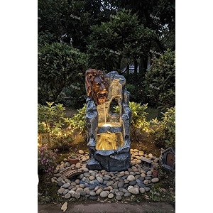 indoor amp outdoor water fountain modern tiered waterfall with quiet pump and led lighting decorative accent for living room garden balcony amp office55 x 40 x105 cm antique grey brown