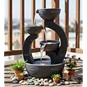 Indoor &amp; Outdoor Water Fountain, Modern Tiered Waterfall with Quiet Pump and LED Lighting, Decorative Accent for Living Room, Garden, Balcony &amp; Office(55 x 40 x105 cm) (Antique Grey)