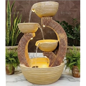 indoor amp outdoor water fountain modern tiered waterfall with quiet pump and led lighting decorative accent for living room garden balcony amp office55 x 40 x105 cm beige sandstone