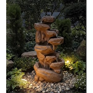 indoor amp outdoor water fountain modern tiered waterfall with quiet pump and led lighting decorative accent for living room garden balcony amp office55 x 40 x105 cm sand stone