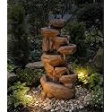 Indoor &amp; Outdoor Water Fountain, Modern Tiered Waterfall with Quiet Pump and LED Lighting, Decorative Accent for Living Room, Garden, Balcony &amp; Office(55 x 40 x105 cm) (Sand Stone)