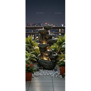 indoor amp outdoor water fountain modern tiered waterfall with quiet pump and led lighting decorative accent for living room garden balcony amp office55 x 40 x105 cm black