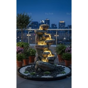 indoor amp outdoor water fountain modern tiered waterfall with quiet pump and led lighting decorative accent for living room garden balcony amp office55 x 40 x105 cm steel grey