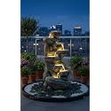 Indoor &amp; Outdoor Water Fountain, Modern Tiered Waterfall with Quiet Pump and LED Lighting, Decorative Accent for Living Room, Garden, Balcony &amp; Office(55 x 40 x105 cm) (Steel Grey)