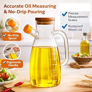 borosilicate glass oil dispenser and stoppers bottle with handle and wooden lid 1000 ml pack of 1 wooden lid