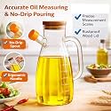 Borosilicate Glass Oil Dispenser and Stoppers Bottle with Handle and Wooden lid 1000 ML, Pack of 1 (wooden lid)