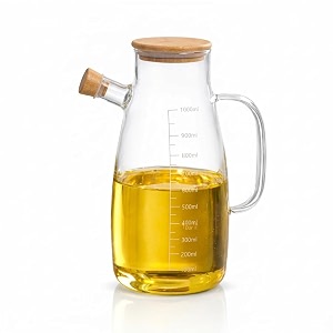 borosilicate oil dispenser amp stoppers bottle with handle and air tight wooden lid 1000 ml pack of 1