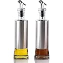 Glass Oil Dispenser with Steel Cover Seasoning Bottle, Pack of 2 (steel cover 500ml)