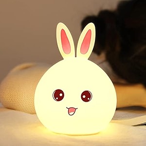 tekcool big face rabbit silicone night light - color changing led cute lamp with touch sensor control  usb rechargeable perfect decoration for kids bedroom decor gifts for baby children