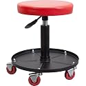 Big RED Creeper Garage/Shop Seat: Heavy Duty Rolling Pneumatic Padded Adjustable Mechanic Stool with Tool Tray Storage, Red Large
