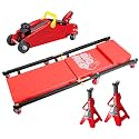 BIG RED T82040 Torin Hydraulic Trolley Floor Service/Floor Combo with 2 Jack Stands and Rolling Garage/Shop Creeper, 2 Ton (4,000 lb) Capacity, Red