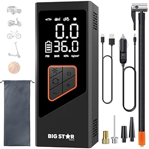 portable tire inflator air compressor 150 psi - digital gauge auto shut-off led light for car suv motorcycle bike balls - fast 12v dc pump w 10ft cord big star trading