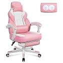 Big and Tall Gaming Chair for Adults, 330lbs Heavy Duty Computer Chair with Footrest &amp; Massage Lumbar Support, Wide Seat High Back Reclining Desk Chair, 360° Swivel, Pink