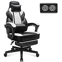 Big and Tall Gaming Chair for Adults, Heavy Duty Computer Chair with Footrest, Video Game Chair, Massage Lumbar Support, Wide Seat High Back Reclining Desk Chair, White