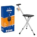 BigAlex Alloy Folding Cane with Seat, Lightweight Adjustable Walking Cane with Seat, Cane Seat with LED for Seniors, Cane Chair for Woman/Man,Anti-Slip Walking Stick for Seniors