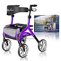 BigAlex Foldable Rollator Walker with Seat, Lightweight Aluminum Rolling Walker for Seniors, 10" Large Wheels for All Terrain, Removable Backrest,Cane Holder Supports Various Canes, Purple