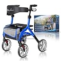 BigAlex Rollator Walker with Seat for Seniors, Foldable, 10" Wheels, Blue
