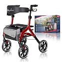 BigAlex Rollator Walker with Seat for Seniors, Foldable, 10" Wheels, Red
