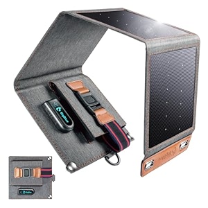 bigblue 2022 upgraded tiny solar charger 14w sunpower solar panels with usb5v24aipx4 waterprooffolding portable solar phone charger compatible with iphone x87tabletsamsung lg etc grey