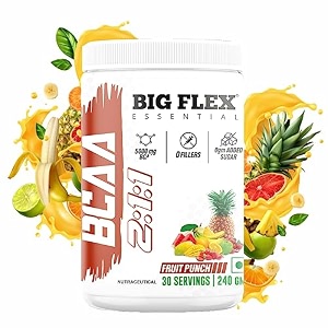 bigflex essential bcaa powder fruit punch 30 servings  2500mg l-leucine  1250mg l-isoleucine amp 1250mg l-valine for muscle recovery amp endurance - prepost workout amp intra workout supplement