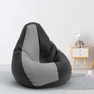 biggie bean bag 1xl bean bag chair with beans filled-perfect for living roombedroomstudy-sale designregular-black light-grey-faux leather