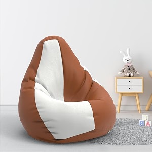 biggie bean bag 1xl bean bag chair with beans filled-perfect for living roombedroomstudy-sale designregular-tan-brown white-faux leather