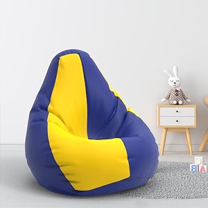 biggie bean bag 1xl bean bag chair with beans filled-perfect for living roombedroomstudy-sale designregular-blue yellow-faux leather