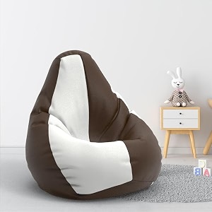biggie bean bag 1xl bean bag chair with beans filled-perfect for living roombedroomstudy-sale designregular-brown white-faux leather