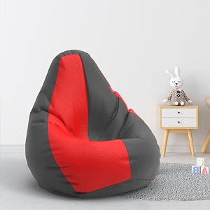 biggie bean bag 1xl bean bag chair with beans filled-perfect for living roombedroomstudy-sale designregular-dark-grey red-faux leather