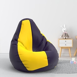 biggie bean bag 1xl bean bag chair with beans filled-perfect for living roombedroomstudy-sale designregular-indigo yellow-faux leather