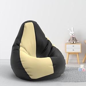 biggie bean bag 1xl bean bag chair with beans filled-perfect for living roombedroomstudy-sale designregular-black cream-faux leather