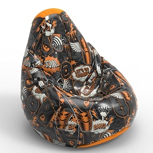 biggie bean bag 1xl bean bag chair with beans filled-perfect for living roombedroomstudy-sale designprinted - full-lets go champ - f - black orange