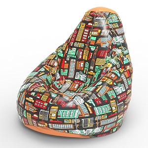 biggie bean bag 1xl bean bag chair with beans filled-perfect for living roombedroomstudy-sale designprinted - full-city lights - f - black orange