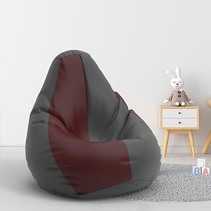 biggie bean bag 1xl bean bag chair with beans filled-perfect for living roombedroomstudy-sale designregular-dark-grey maroon-faux leather