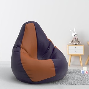biggie bean bag 1xl bean bag chair with beans filled-perfect for living roombedroomstudy-sale designregular-indigo tan-brown-faux leather