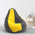 Biggie Bean Bag 1Xl Bean Bag Chair with Beans Filled-Perfect for Living Room,Bedroom,Study-Sale Design(Regular-Dark-Grey Yellow)-Faux Leather