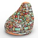 Biggie Bean Bag 1Xl Bean Bag Chair with Beans Filled-Perfect for Living Room,Bedroom,Study-Sale Design(Printed - Full-City Lights - F - Black Orange)-Faux Leather